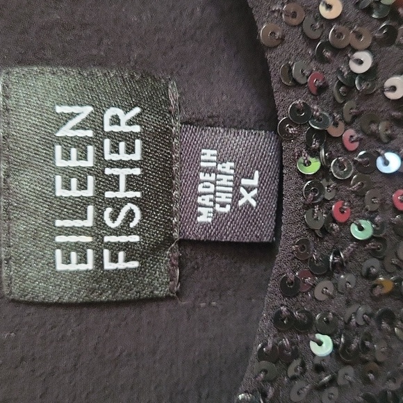 Eileen fisher crushed sequins tank top XL black silk - Picture 2 of 5